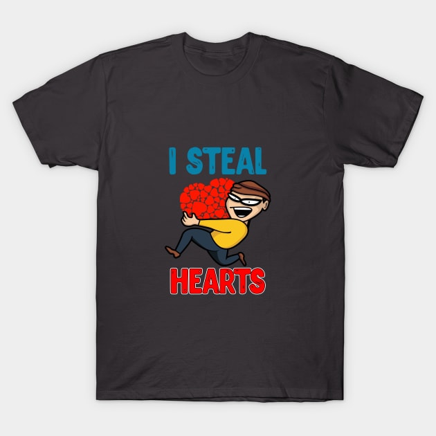 I Steal Hearts Funny Valentines T-Shirt for Boys and Men T-Shirt by chatchimp